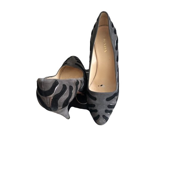 PRADA Gray Black Suede Animal Print Heels Size 40.5 - Picture 6 of 12